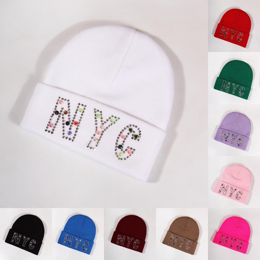 Rhinestone Nyc Letters Knit Hat For Unisex Autumn Winter Warm Cap Fashion Gift