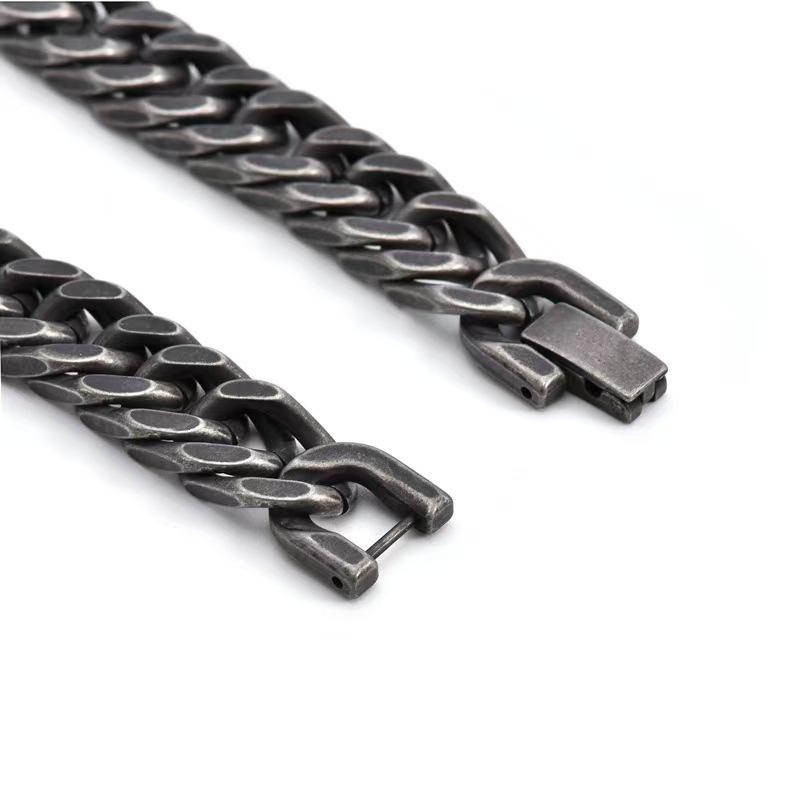 Mens Titanium Steel Cuban Link Bracelet Retro Bold Style Accessory