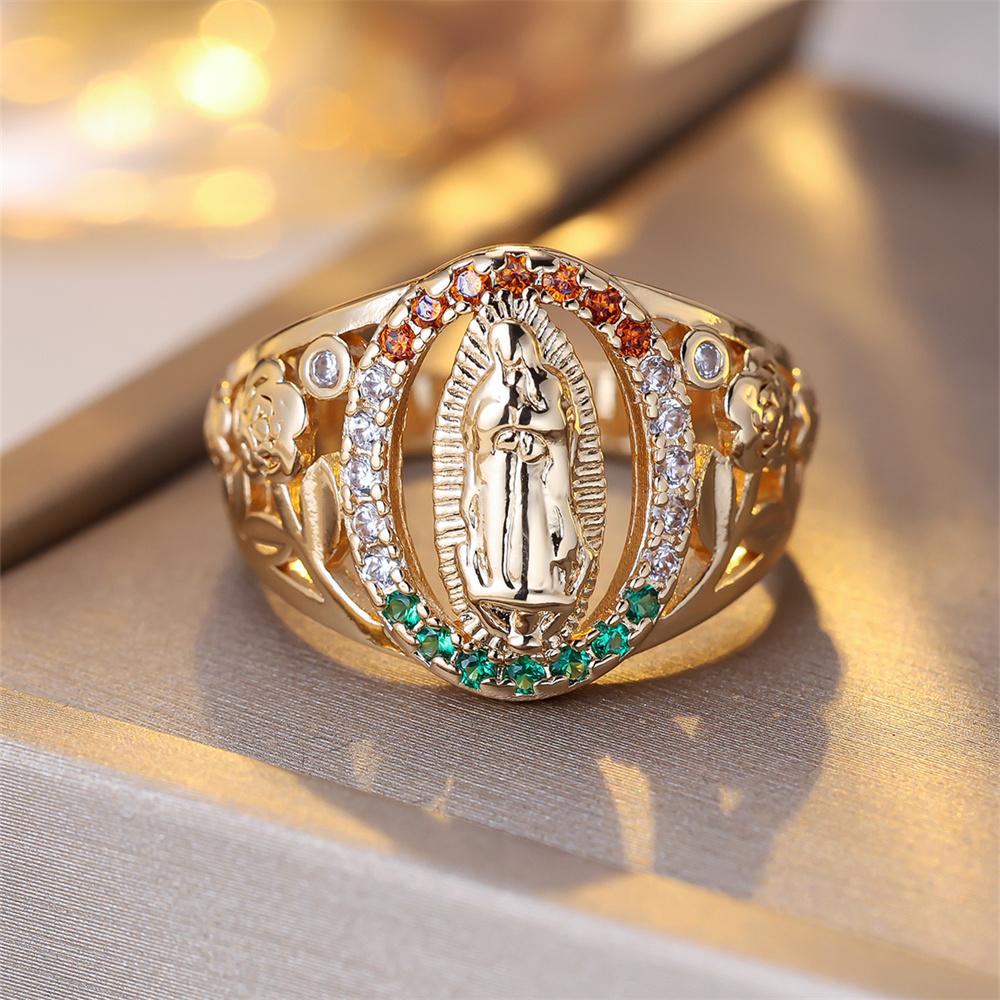 Luxury Crystal Multicolor Zircon Ring Vintage Fashion Gold Color Wedding Bands Engagement Rings Jewelry For Women Men Accessory