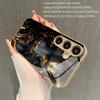 Black Gold Lion Pattern 2D Phone Case for Samsung S26 S25 S24 S23 S22 S21 S20 A56 - Golden Metal Paint Glass Protective Cover