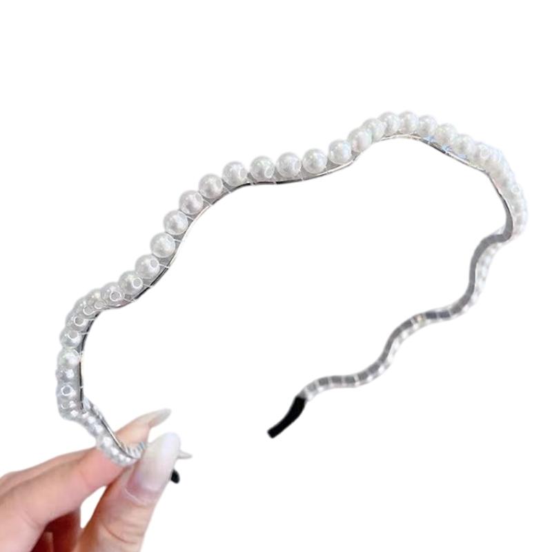 Korean Styles Acrylic Rhinestones Hairband With Faux Pearls Decoration Secure Grip Lightweight For Prom Event