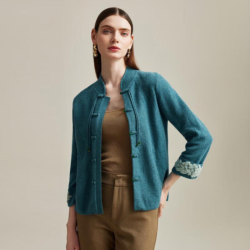 Zhaojun Women's Pure Cashmere Stand-Up Collar Cardigan