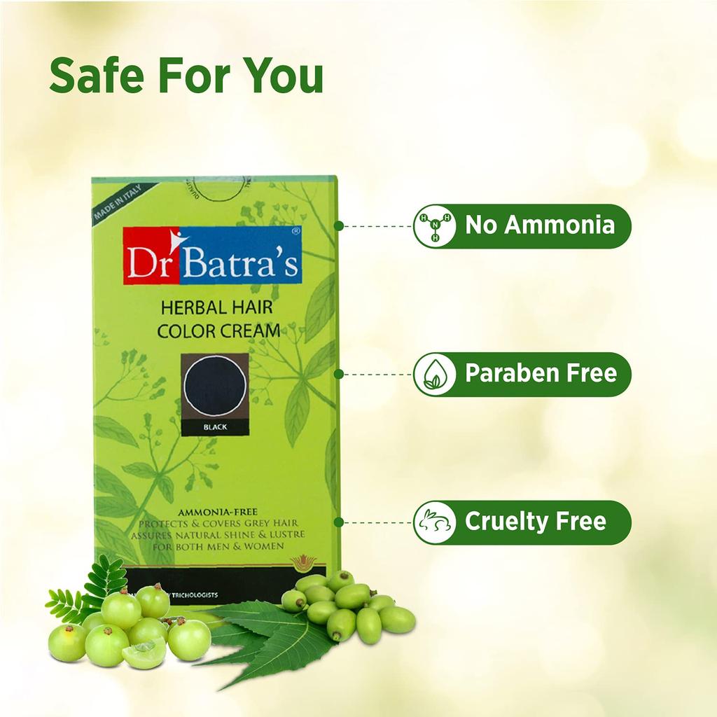 Dr Batra’s Herbal Hair Colour Black 130g | Ammonia-Free Hair Dye for 100% Grey Coverage | Enriched with Henna, Amla & Thuja | Long-Lasting Natura