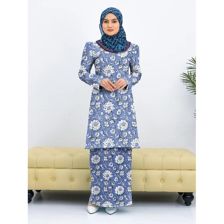 

Женский костюм с принтом в виде свежего синего цветка 2025 года Kurung Pahang, элегантный, милый, удобный, дышащий, ретро-мусульманский, новый продукт 4XL чёрный