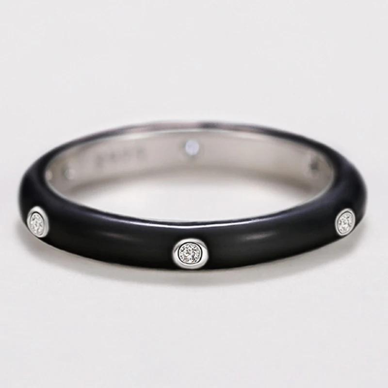 925 Silver Plated Dainty Colorful Enamel Ring Female Fashion Finger Accessories With Shiny Crystal Party Jewelry For Daily Gift
