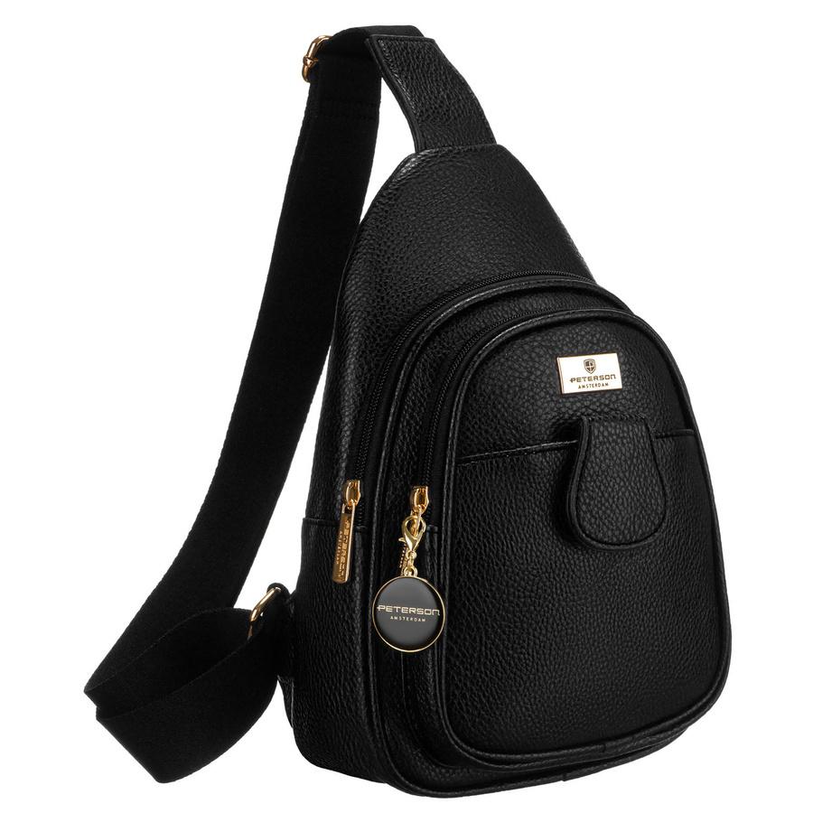 Czarna saszetka damska crossbody plecaczek na jedno ramię eko skóra Peterson