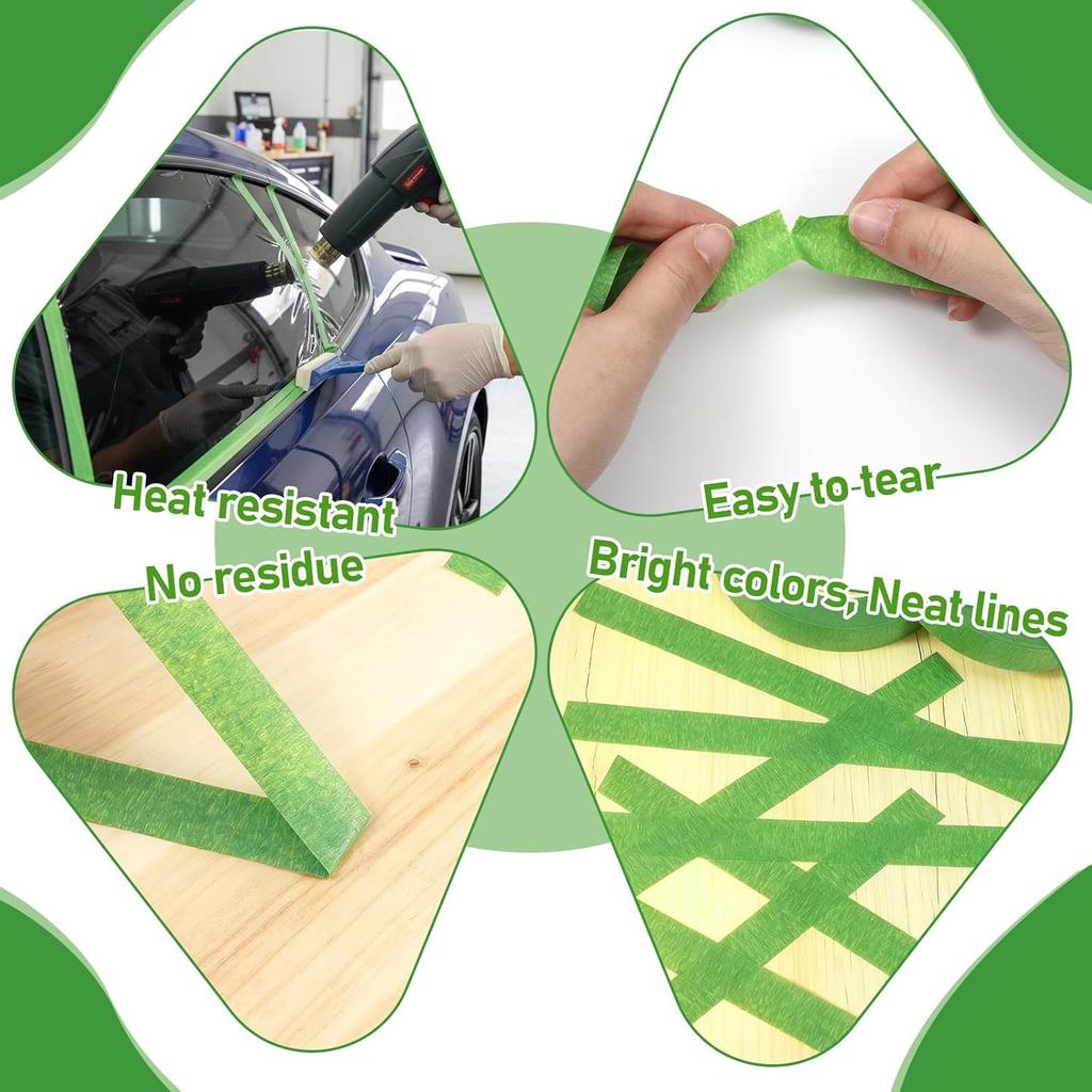 Green Painter's Masking Tape, 25m Roll, Easy Tear, Single Side Adhesive for Oil Painting and DIY