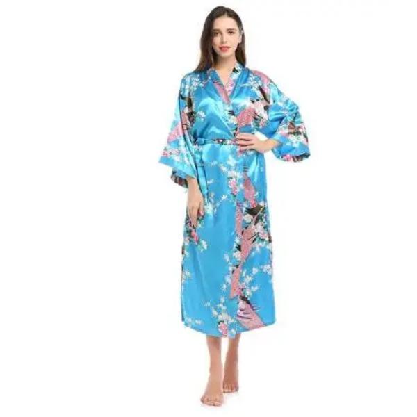 Женские шелковые атласные халаты-кимоно, длинная пижама, халат с цветочным принтом и павлиньим узором, для вечеринки, свадьбы, подружки невесты M