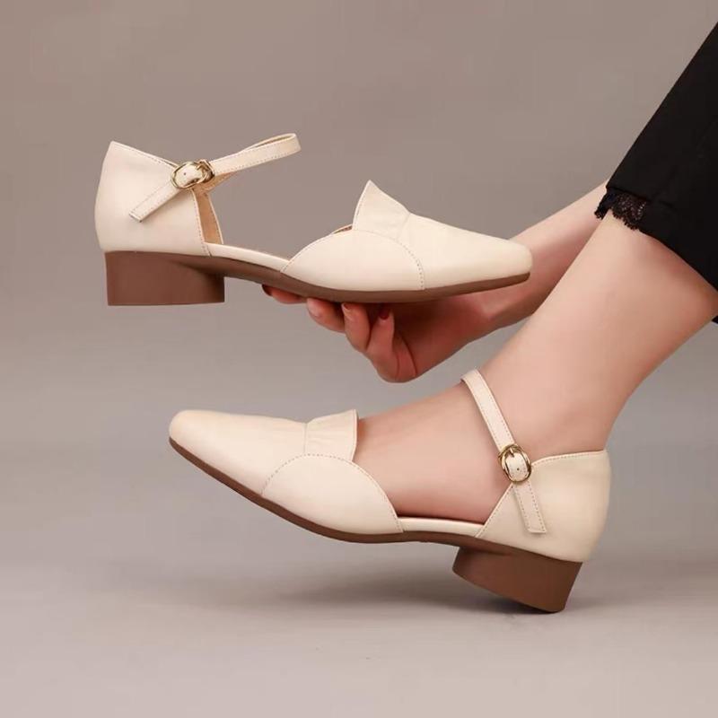 Elegant shoes thick heel pointed toe with small leather shoes soft sole commuter shoes spring new women's sandals