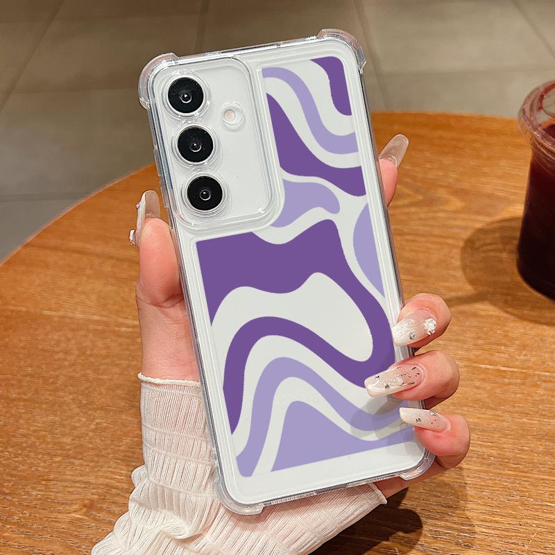 

Прозрачный противоударный чехол с цветной полосой для Samsung S25 Ultra S24 FE S23 S22 A56 A36 A16 A55 A35 Тонкий прозрачный мягкий силиконовый чехол для телефона с защитой от падений Samsung S24 FE фиолетовый