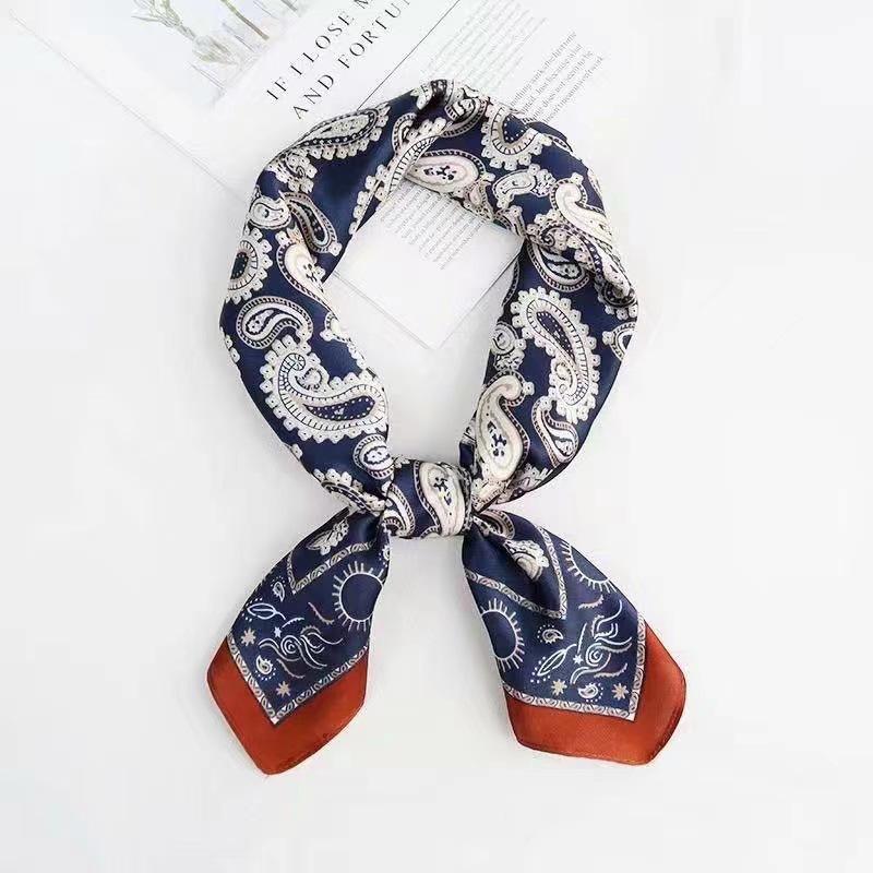 Beach Sunscreen Kerchief Luxury Design Square Scarves Women Popular 70X70CM Silk Hijab  The Four Seasons Headscarf