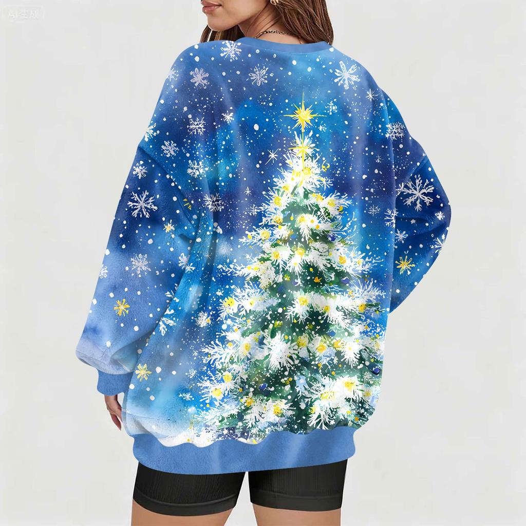 Damenmode Lässig Langarm Weihnachten Bedruckt V-Ausschnitt Oberteil Sweatshirt