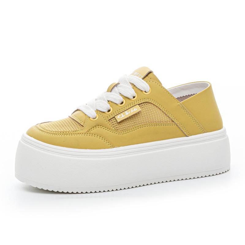 Two wear leather little white shoes women's shoes 2025 summer new mesh breathable biscuit shoes platform single net casual board shoes