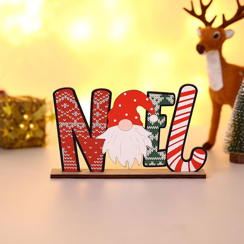 Christmas Festive DIY Wooden Colored Letters Faceless Santa Display Stand Ornament