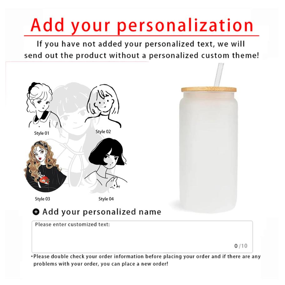 Customized cartoon glass cups, Valentine s Day gifts with customized names, coffee cups, milk cups, holiday gifts for her. Style 01