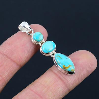 Naturblauer Türkis Edelstein Anhänger, 925 Sterlingsilber, Handgefertigter Anhänger Schmuck Geschenk für den Valentinstag