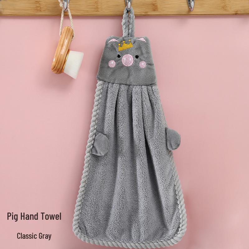 Süßes Gänse-Korallenfleece zum Aufhängen Handtuch - Cartoon Absorbierendes Küchentuch