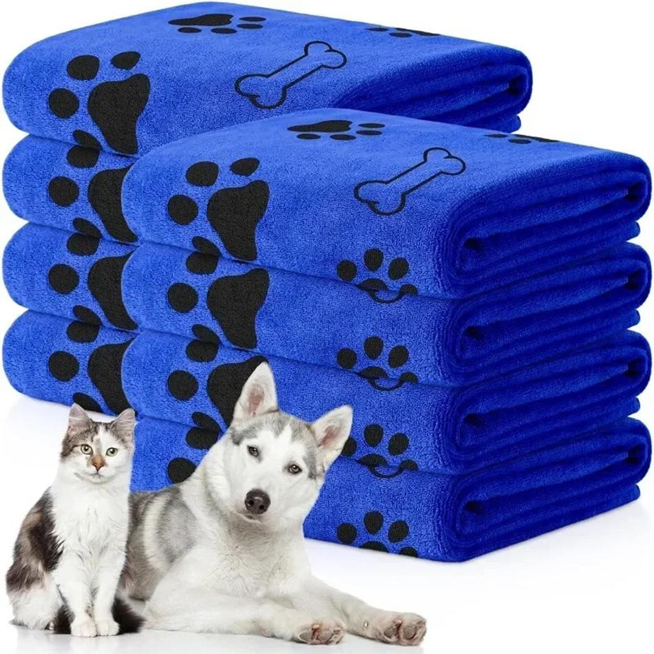 Haustierhandtuch 60x100cm Trocknend Hund Katze Badetuch Mikrofaser Schnelltrocknend Hunde Pfote Saugfähig Blau Grau Badetuch Haustier Badezubehör