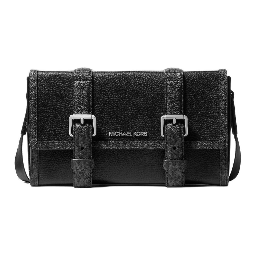 Michael Kors Cooper Monogram Patchwork Flap Shoulder Bag Men Shoulder Bag Black 37S6LCOM1O-BLACK