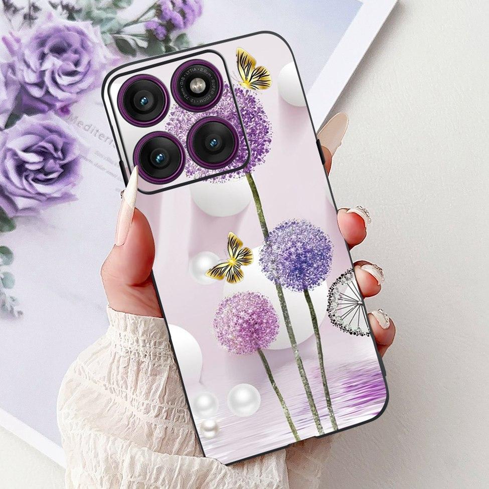 For Motorola Edge 60Pro XT2507-1 Back Cover For Motorola Edge 60 Pro Case Cute Cartoon Luxury Flower Painted Black Silicone 6.7"
