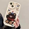 Fun graffiti bear for iPhone15 Pro mobile phone case Apple 14 cream wave 12/13 soft case 11