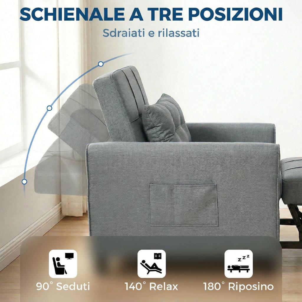 Foldable Convertible Sofa Bed with Adjustable Backrest and Cushion, Grey
