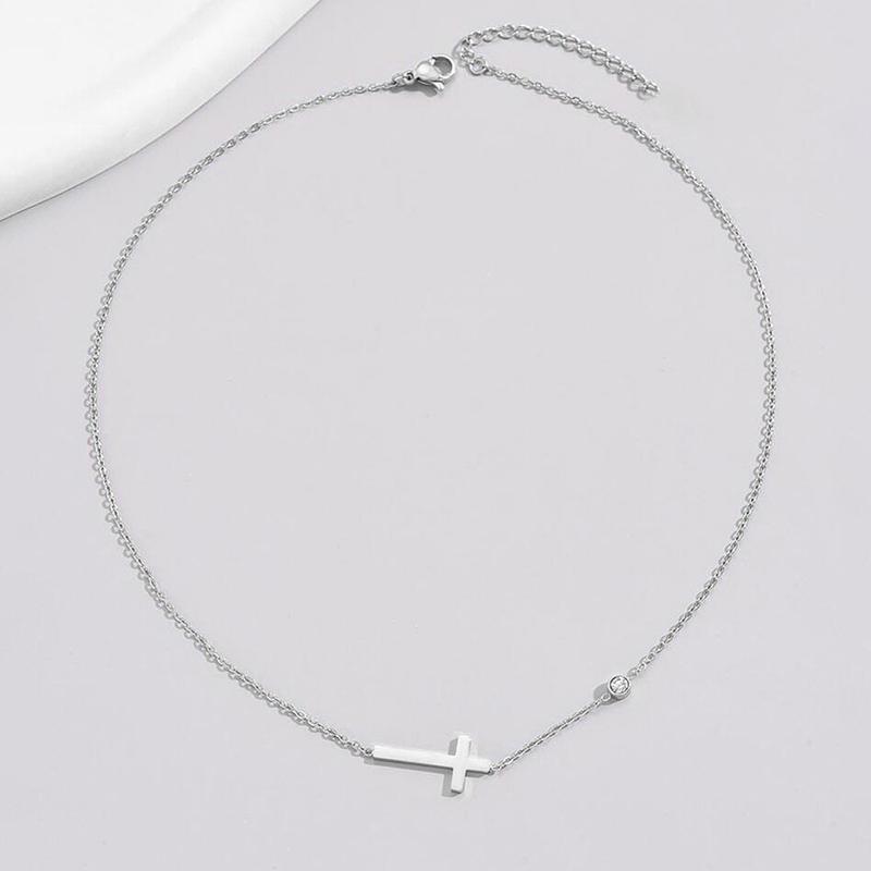 

Stainless Steel Cross Pendant Necklace for Women Girls Minimalist Pink Drop Oil Circular Geometric Clavicle Chain Charms Zircon медный