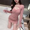Pure Desire Style Sexy Spice Girl Fake Two-piece Dress Women's Spring and Autumn New French Temperament Waist Hollow Hip Skirt