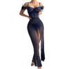 Sexy lace lingerie mesh perspective split suspender dress women