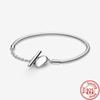 Authentic 925 Sterling Silver Flower Heart T-Bar Basic Snake Chain Bracelets Fit Original Brand Charms Beads DIY Jewelry Women