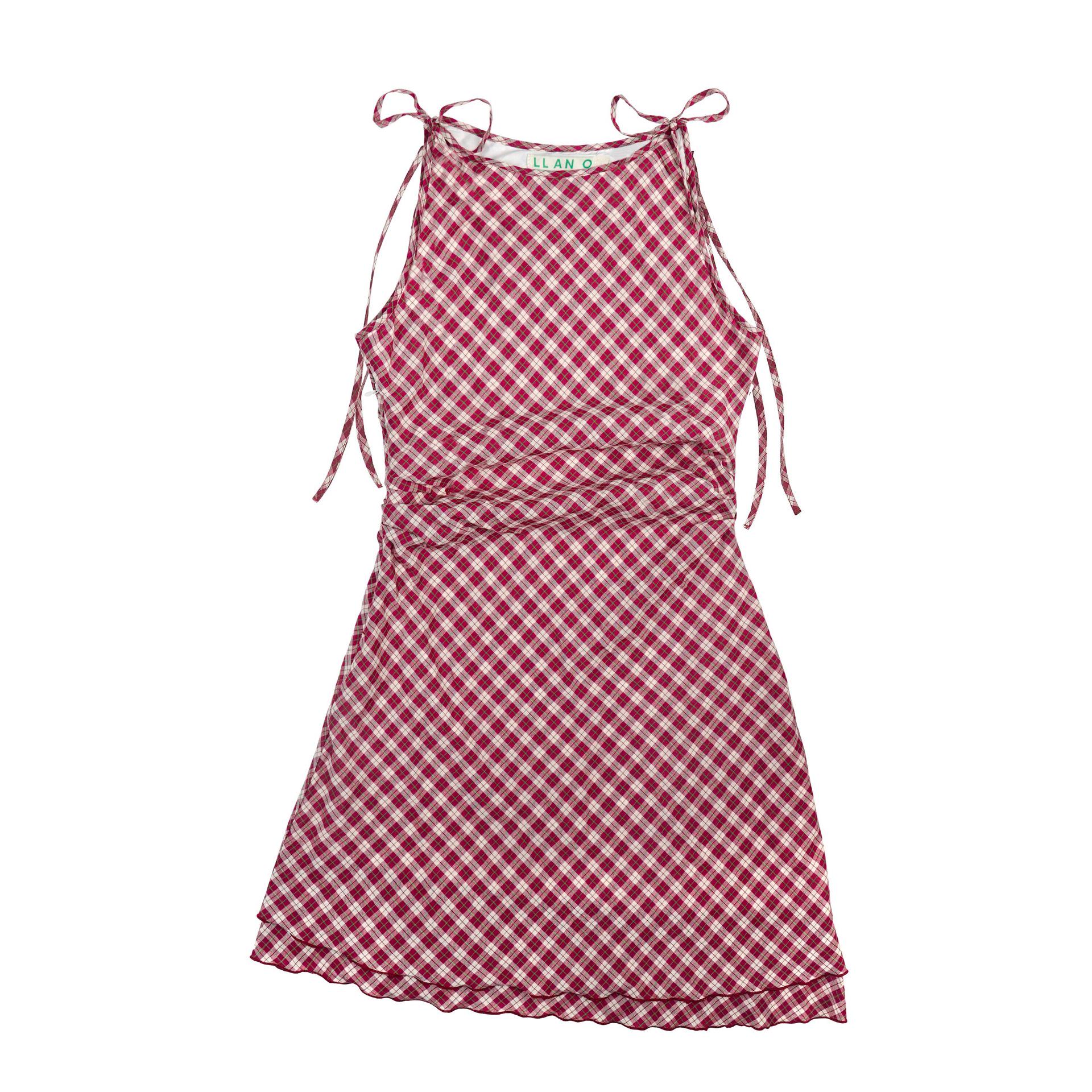 

Женское красное в клетку платье-комбинация на бретельках средней длины LLANO - Ретро, с акцентом на талию, летний стиль Small