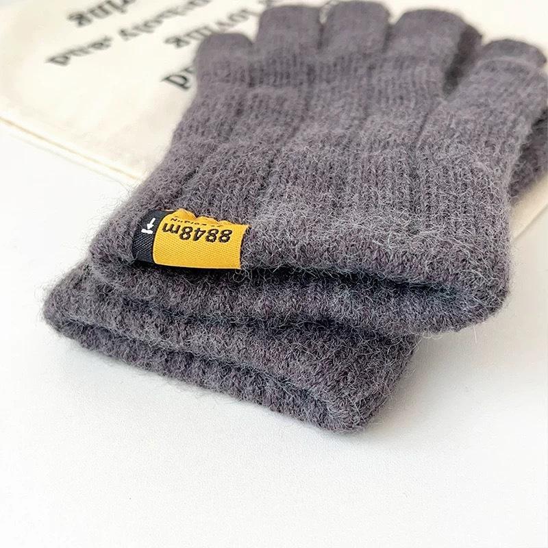 Warm Gloves for Men and Women In Autumn and Winter Solid Color Simple Versatile Woolen Knitted Brushed Thickened Five Finger Split
