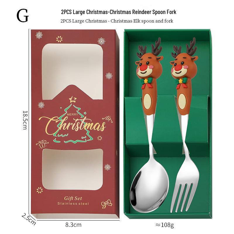 

Stainless Steel Creative Christmas Cutlery Set: Cartoon Santa & Reindeer Spoon and Fork with Gift Box