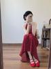 Women's Red Polka Dot V-Neck Halter Dress with Open Back and Tie-Up Straps - Spring/Summer Collection