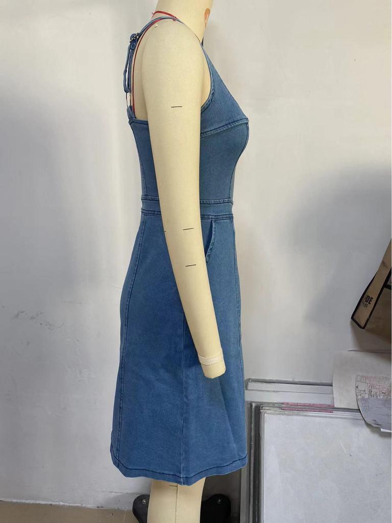 Spring/Summer 2024 Slimming Sleeveless Denim Dress for Women