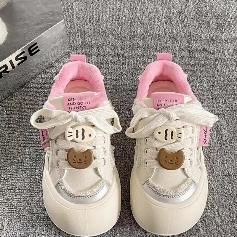 Fashion Korean-style 2025 Spring Women's Dopamine Bow Platform Sneakers - Chunky White Bread Shoes Cute & Versatile Thick-Sole Summer