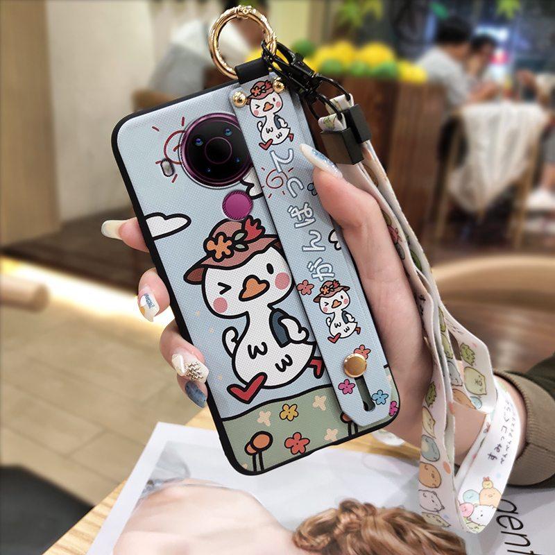 Fashion Design Phone Holder Phone Case For Nokia 5.4 Wrist Strap Cartoon Lanyard Protective Anti-knock Anti-dust Ring