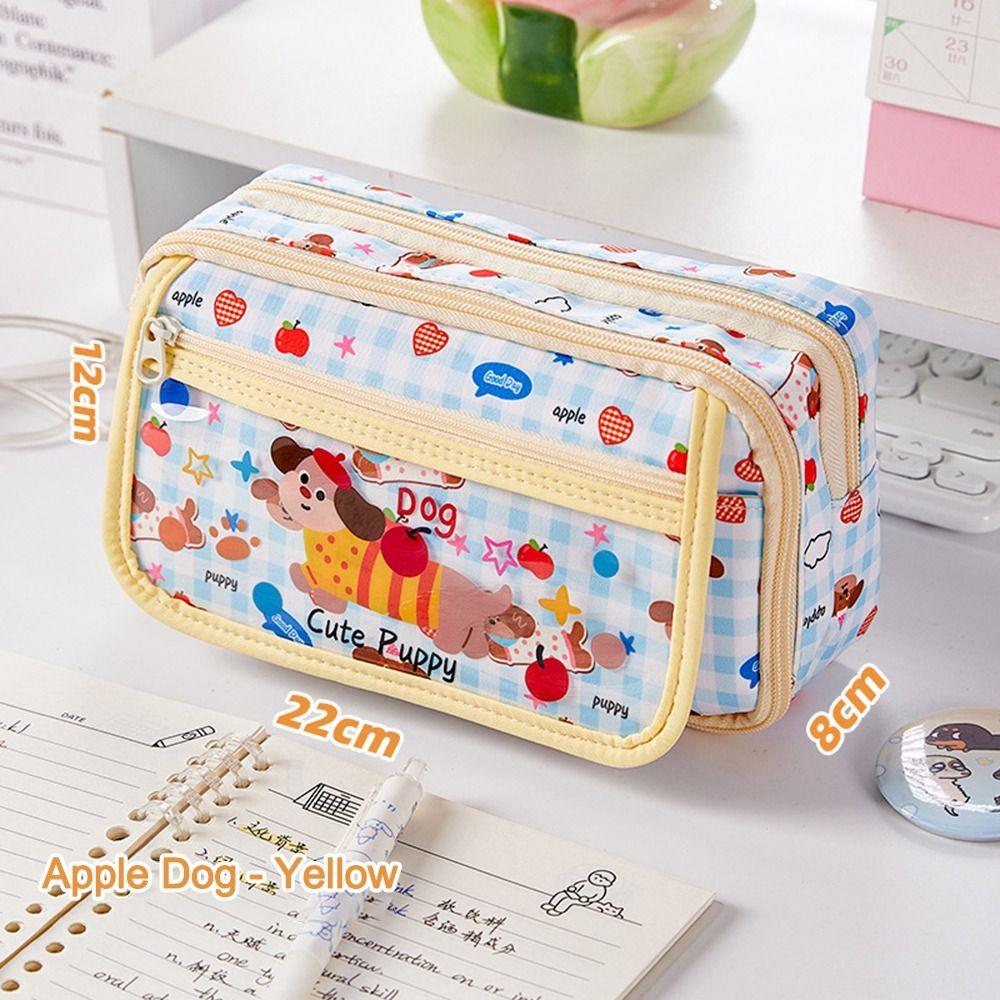 High Value Cute Puppy Pencil Case Large Capacity Multi-layer Stationery Storage Bag Pen Box School Supplies