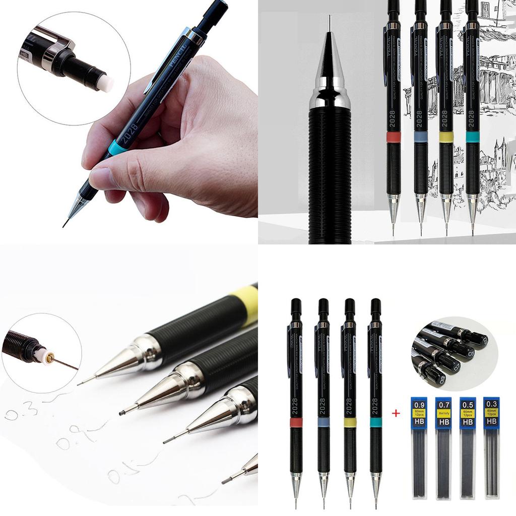 4 Pcs 0.3/0.5/0.7/0.9mm Automatic Pencils Mechanical Pencils Sketching Pencils for Art Enthusiasts