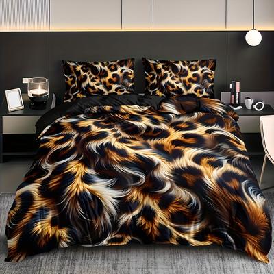 Fashionable Leopard Print Duvet Cover Set Machine Washable All-Season Comfort for Home Dormitory Decor Dormitory Decor