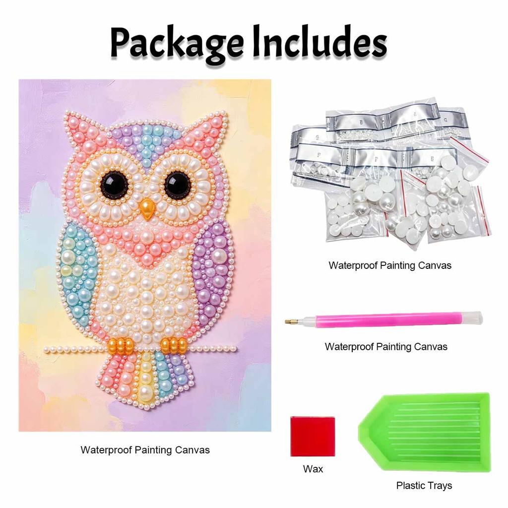 Frameless Pearl Painting Kit Owl Pattern DIY 3D Bead Canvas Art Relaxing Leisure Craft for Adults Wall Decor Gift