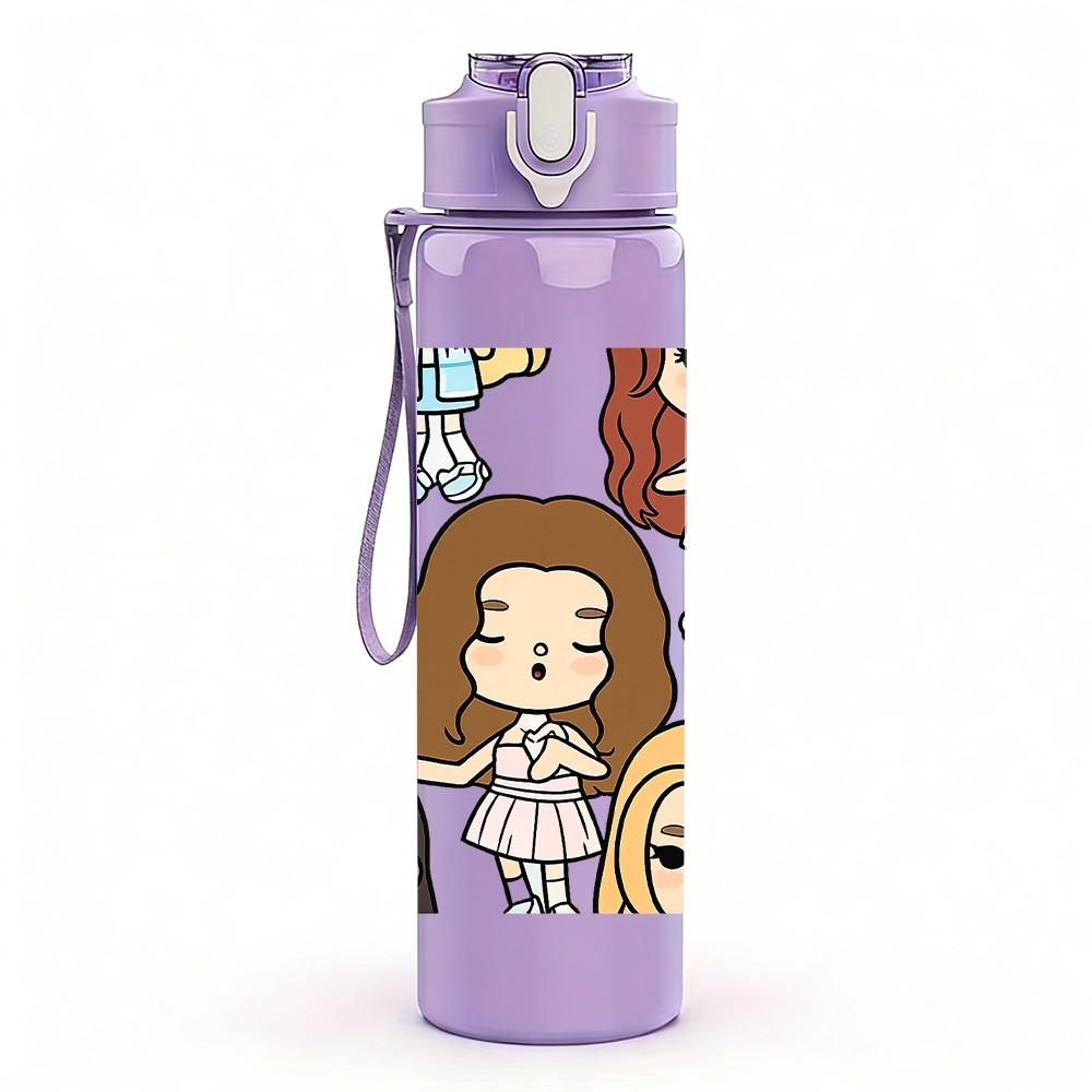 1PC Big Family Girl Cartoon Group 750ml Color Plastic Sports Water Bottle Leakproof Flip Straw Lid Suitable for Sports Office Home Use