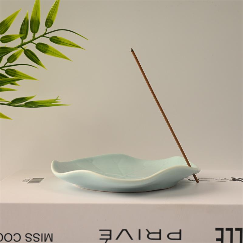 Lotus Leaf Ceramic Incense Holder for Sticks: Sandalwood Burner, Home/Study Room Decor, Tea Ceremony Tray.