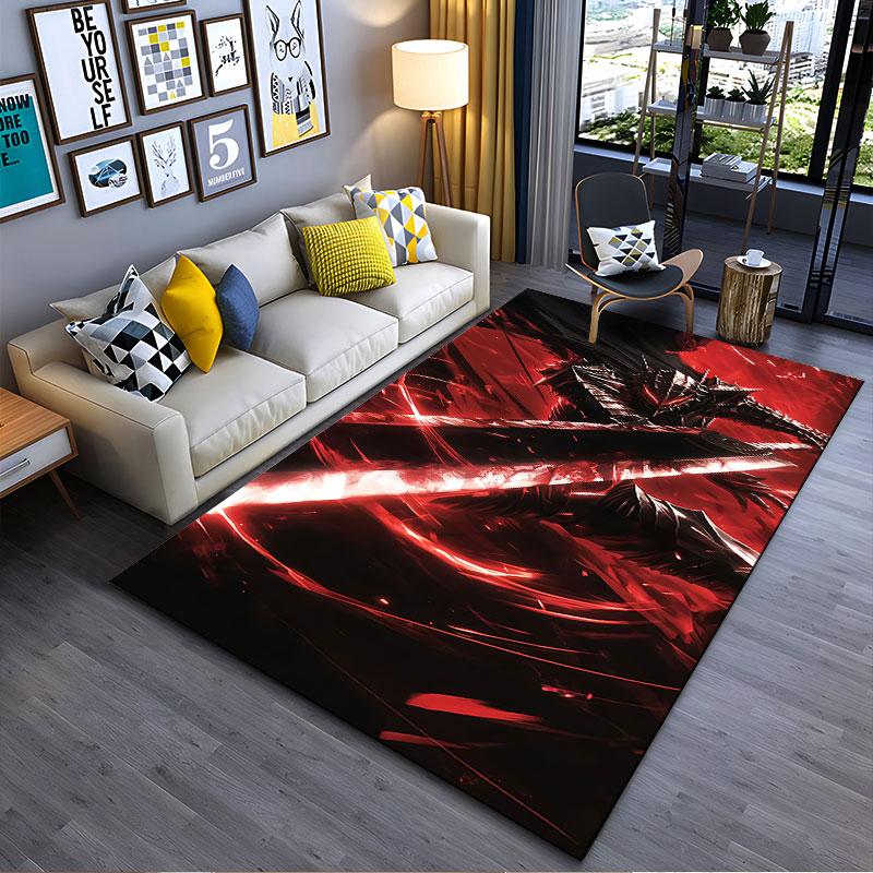Red Warrior with Flaming Sword suitable as a non-slip mat for the living room or bedroom sofa
