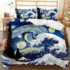 Japanese Style Comforter Cover Set Cherry Blossoms Crane 2/3Pcs Polyester Bedding Set Sea Waves Duvet Cover Set Twin Queen Size