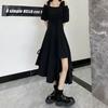 Black long dress women's summer new belly covering irregular knee thin suspender dress