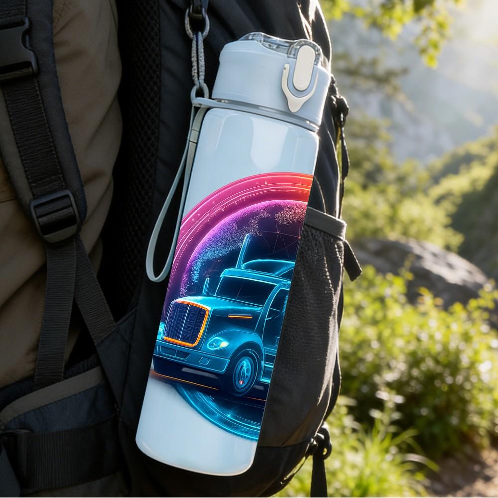 1 ks Barevný Závodní Volant Art 750ml Barevná Plastová Sportovní Láhev na Vodu Nepropustné Flip Víčko se Slámkou Vhodná pro Sportovní Kancelářské Domácí Použití