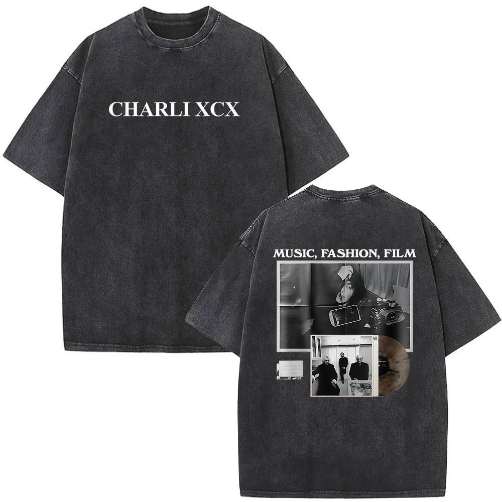 2026 Hot Sale Charli XCX Music Fashion Film Tour 2026 Vintage Washed T Shirt Men Women Summer Pop Music Fashion Oversized T-shirts Streetwear Top