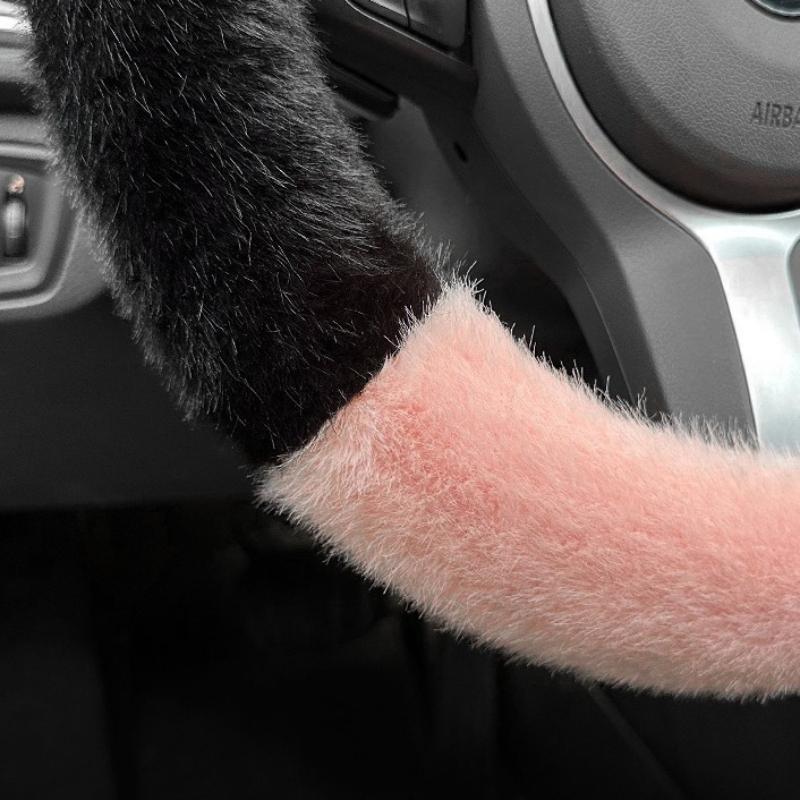 Winter Plush Thickened Cat's Ears Steering Wheel Cover Cute Cat-Ear Shaped Protective Car Steering Wheels & Accessories