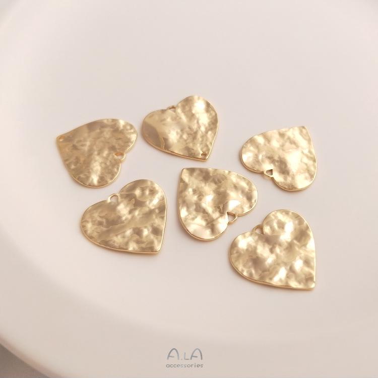 14K Gold Filled Hand-Hammered Brass Heart Pendant with Double and Single Holes - DIY Accessories